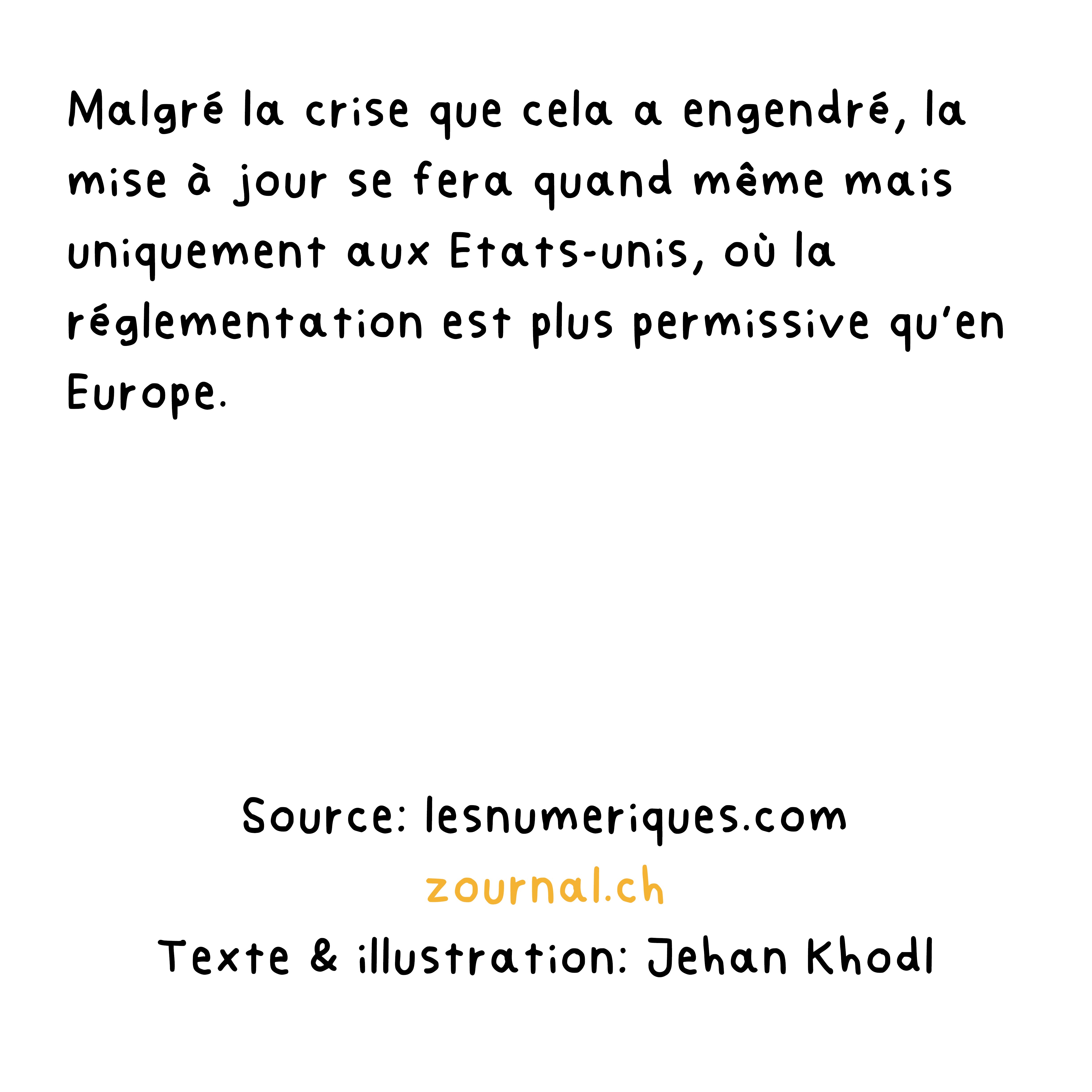 Malgré la crise que cela a engendré, la mise à jour se fera quand même mais uniquement au Etats-unis, où la réglementation est plus permissive qu’en Europe.